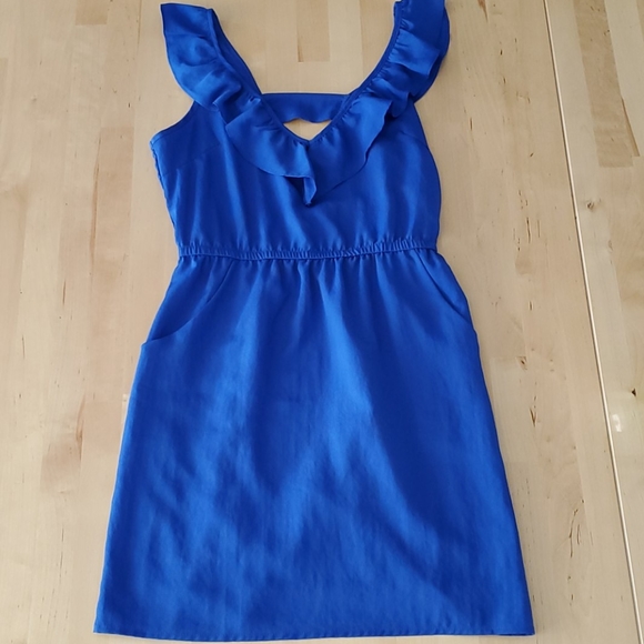 Kirra Blue Ruffle V-Neck Dress with Pockets - Picture 3 of 12